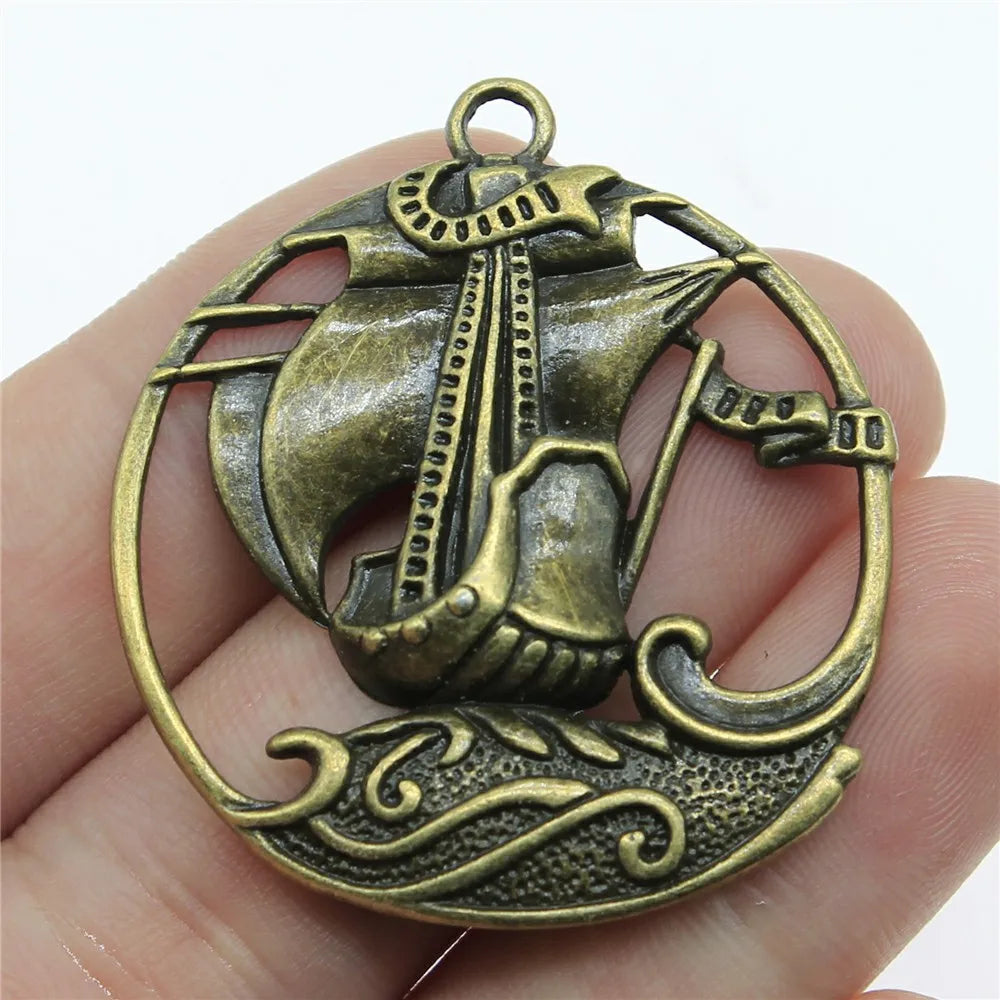 43x39mm 6.6g Multicolor Zinc Alloy Pirate Ship Charm Pendant for DIY Nautical Jewelry Making