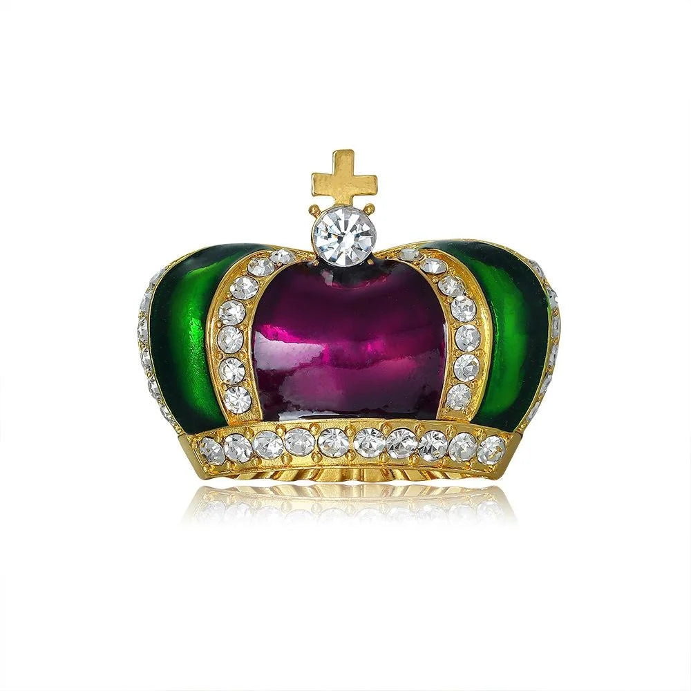 Vintage Royal Crown Brooch With Rhinestone Enamel Alloy Design, Luxury Lapel Pin Suit Accessory Gift