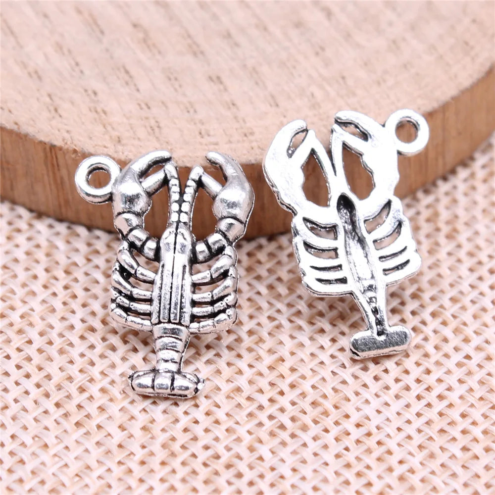 21x15mm 1.5g Antique Silver Tone Zinc Alloy Shrimp Charm Pendant for DIY Ocean Theme Jewelry Making