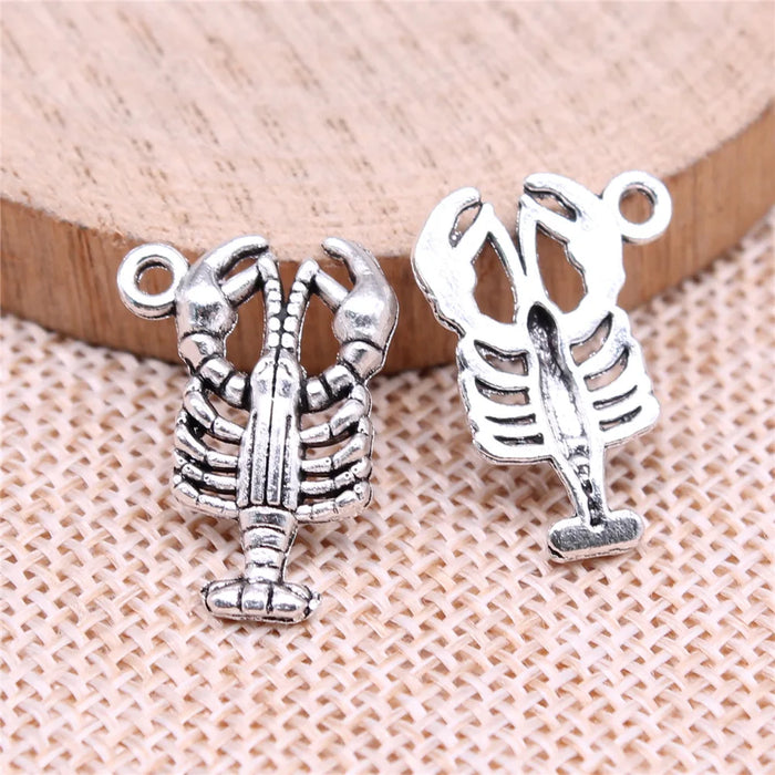 21x15mm 1.5g Antique Silver Tone Zinc Alloy Shrimp Charm Pendant for DIY Ocean Theme Jewelry Making