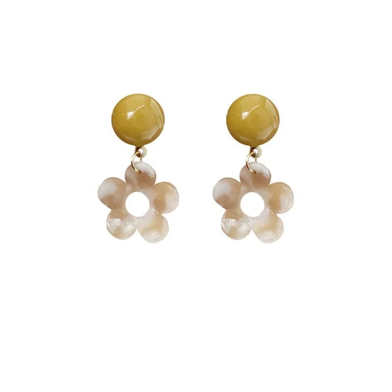 Korean Style Resin Hollow Plum Blossom Drop Earrings For Women Elegant Fashion Jewelry