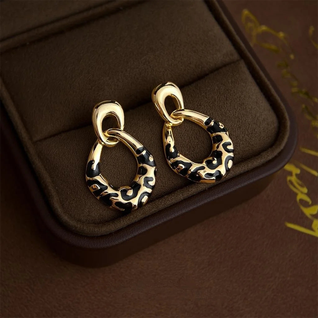 Vintage Enamel Glazed Rhombus Geometric Hollow Eco Copper Drop Earrings