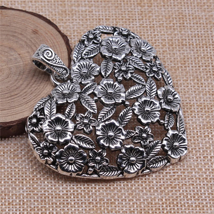67x58mm 29.5g Antique Silver Zinc Alloy Hollow Flower Heart Charm Pendant for DIY Jewelry Making