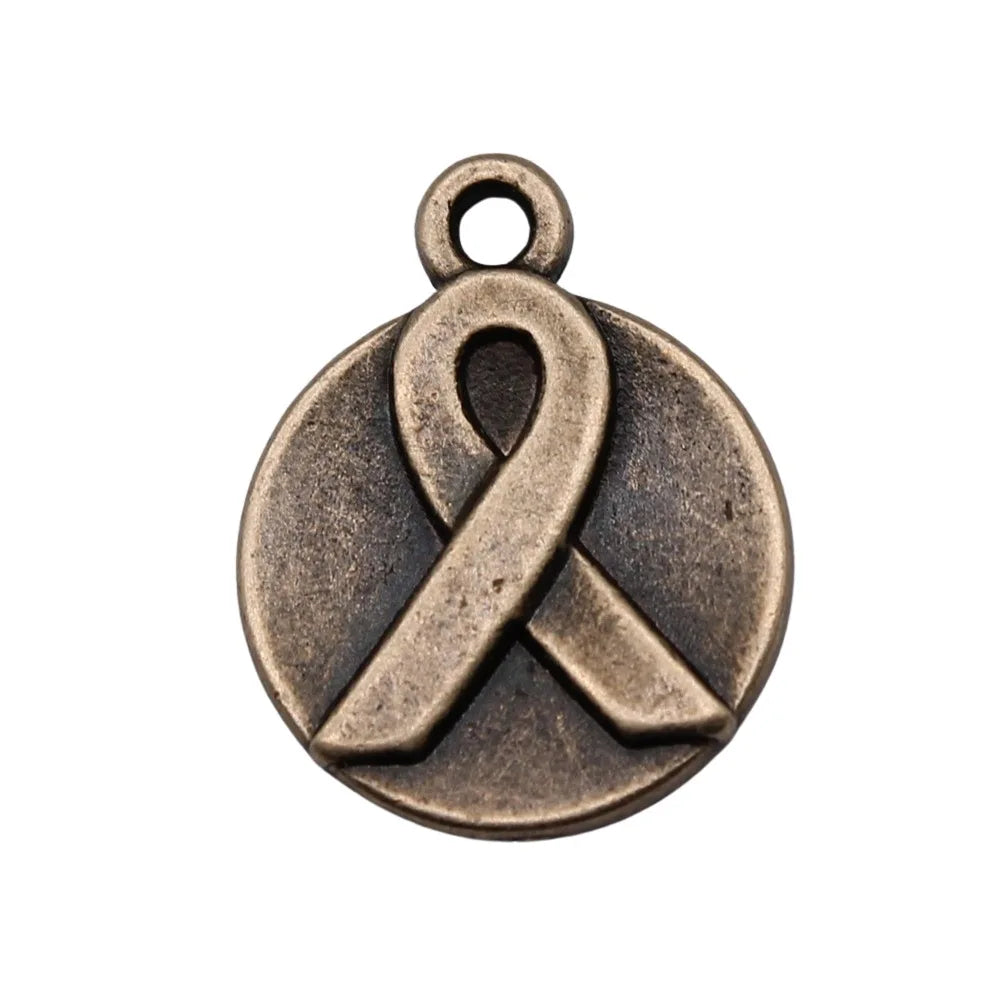 19x15mm 2.07g Antique Bronze Tone Zinc Alloy Ribbon Charm Pendant for Necklace Bracelet Awareness DIY