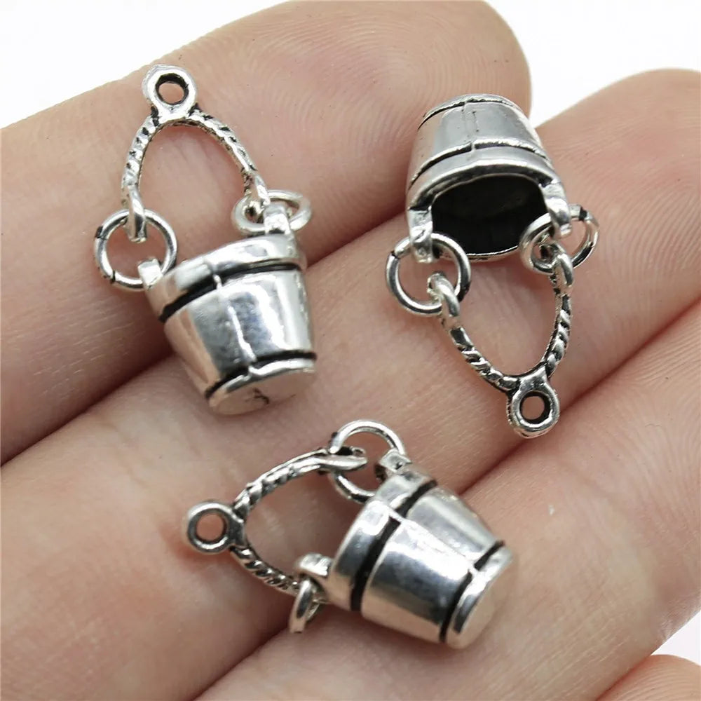 25x11x8mm 1.8g Antique Silver Zinc Alloy 3D Water Bucket Charm Pendant for DIY Necklace Bracelet Making