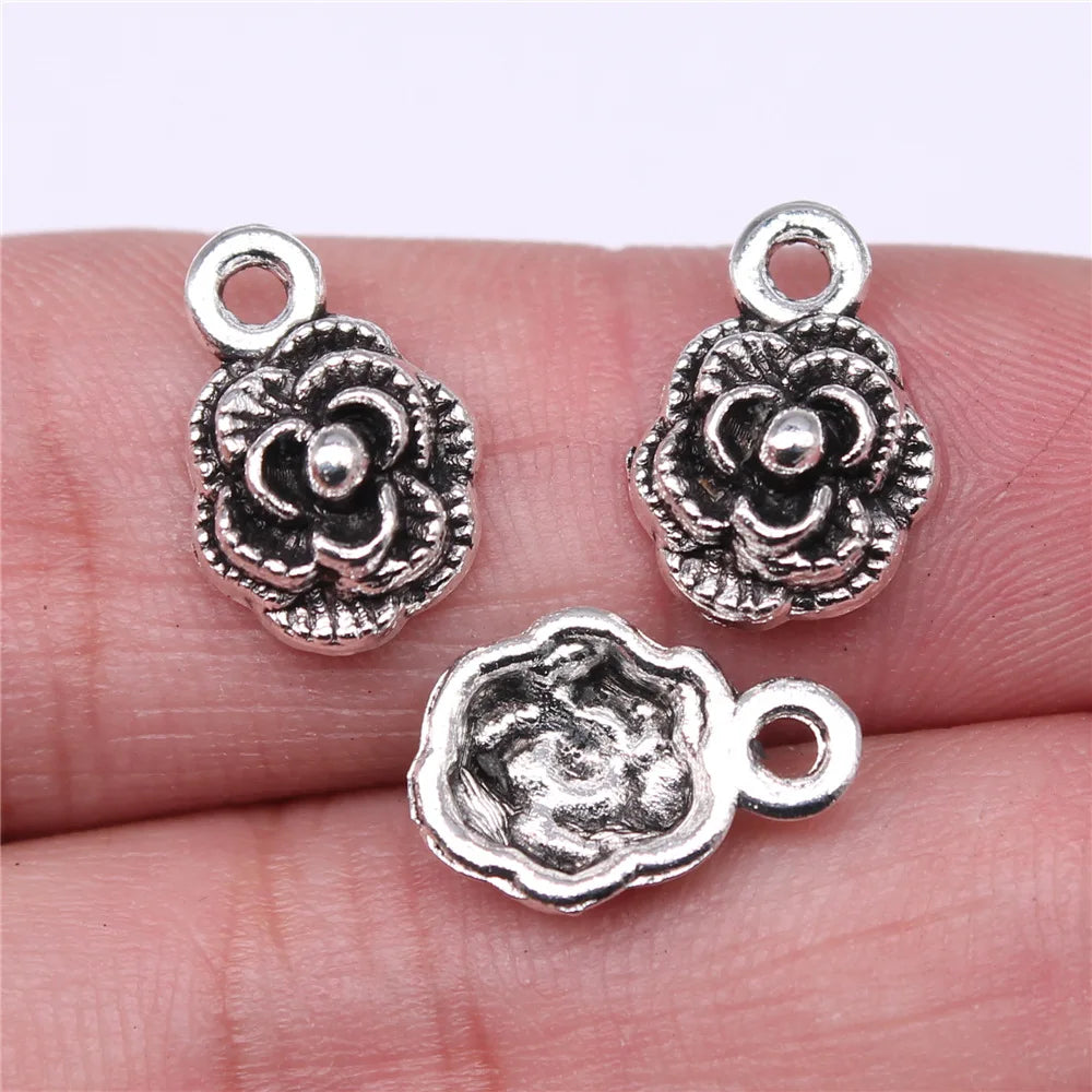 14x10mm 0.8g Antique Silver Zinc Alloy Flower Charm Pendant for Bracelet Earring Jewelry Making