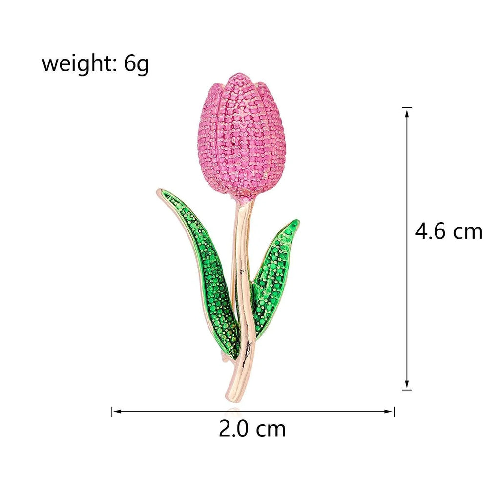 Elegant Pink Tulip Alloy Enamel Rhinestone Brooch, Floral Lapel Pin Corsage For Cardigan Shawl Gift