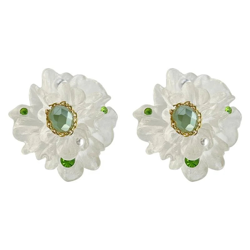 Forest Fairy Resin Flower Drop Earrings With High Luster Pearl
