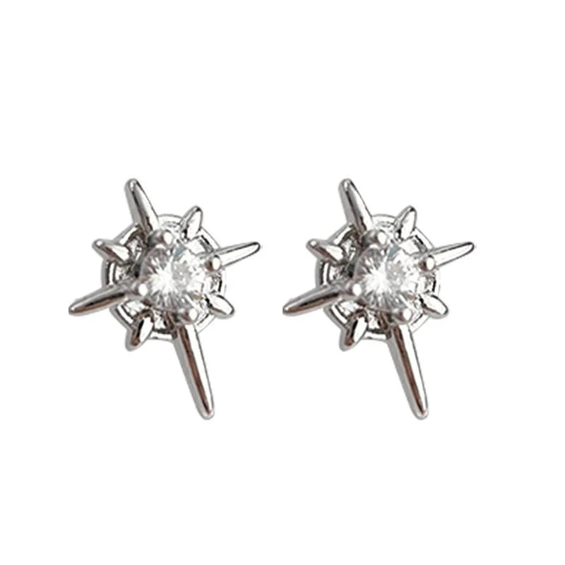 Mini Micro Pave Zircon Starburst Copper Stud Earrings, Versatile Style