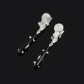 Vintage Chinese Fan Alloy Enamel Long Tassel Pearl Stud & Clip On No Piercing Qipao Earrings