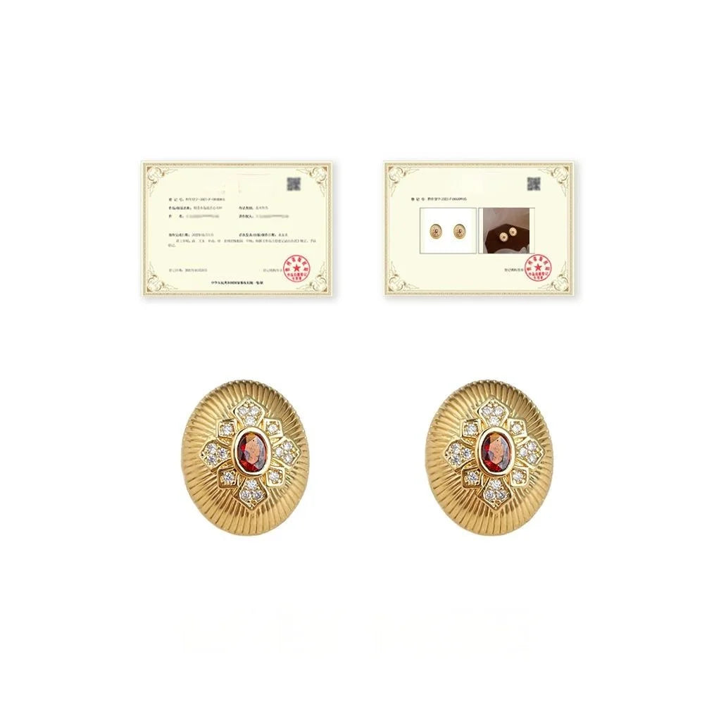 Light Luxury Oval Zircon Stud Earrings Copper Geometric Designer Jewelry