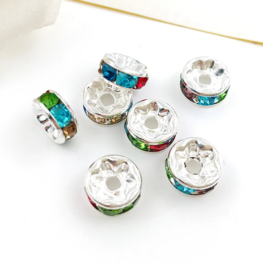 6mm Zinc Alloy Rhinestone Wheel Rondelle Spacer Beads for DIY Bracelet Jewelry Making