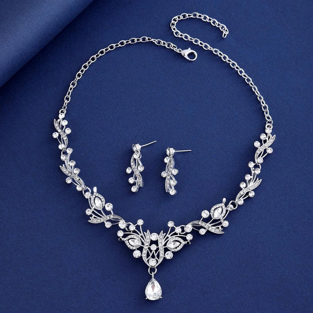 Luxury Bridal Rhinestone Crystal Necklace And Earrings Jewelry Set Elegant Wedding Banquet Party Jewelry Gift