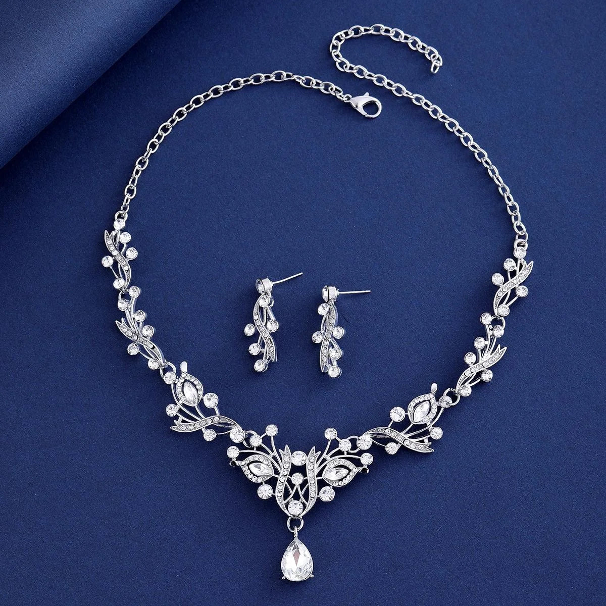 Luxury Bridal Rhinestone Crystal Necklace And Earrings Jewelry Set Elegant Wedding Banquet Party Jewelry Gift