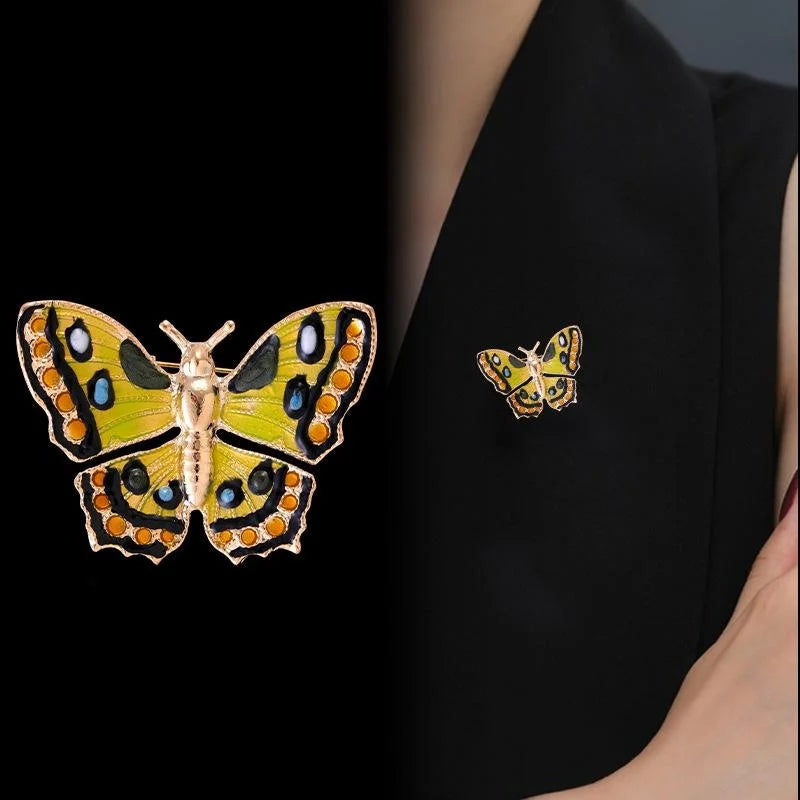 Elegant Enamel Butterfly Brooch With Gold Tone Alloy Wings, Women's Scarf Clasp Lapel Pin Suit Accessory