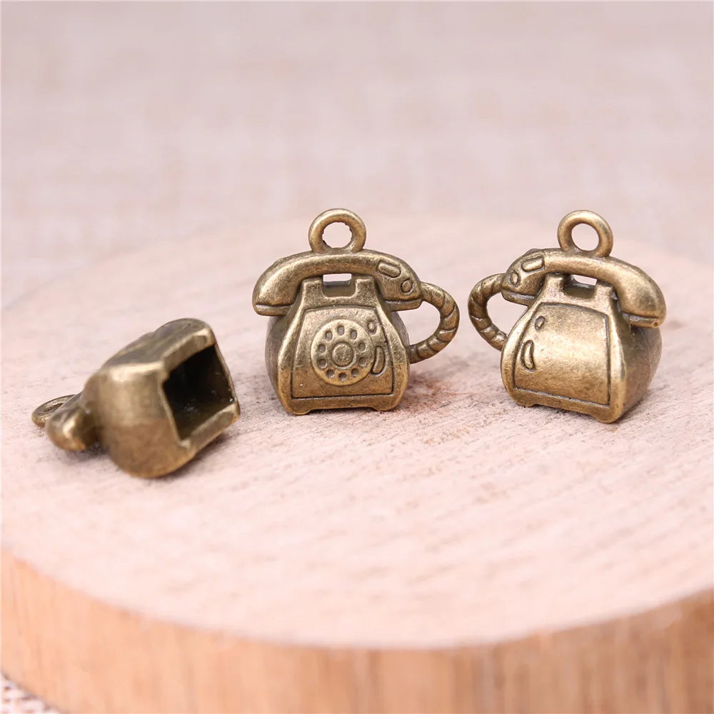 13x13x8mm 2.5g Multicolor Zinc Alloy 3D Telephone Charm Pendant for DIY Bracelet Necklace Jewelry Making