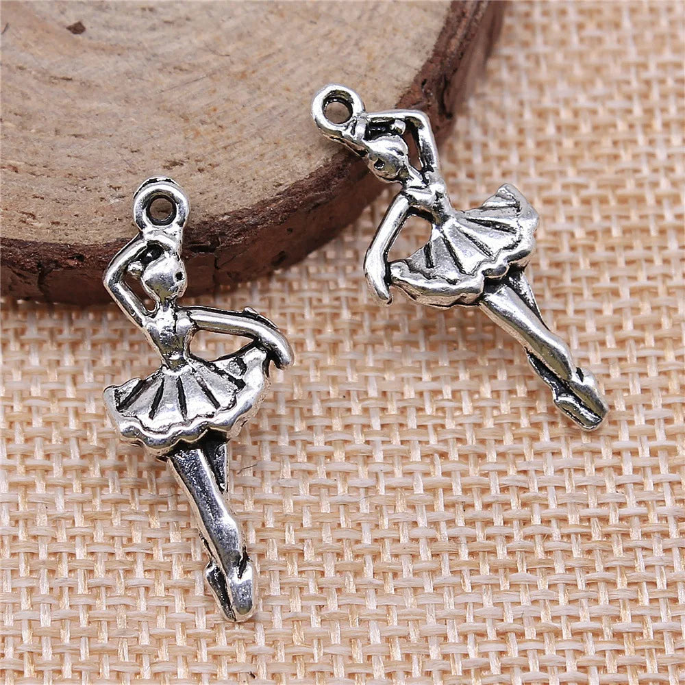 31x14mm 2.4g Antique Silver Zinc Alloy Ballet Dancer Charm Pendant for DIY Jewelry Making