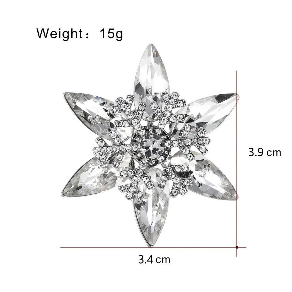 Luxury Crystal Glass Snowflake Brooch With Rhinestones, Elegant Lapel Pin Corsage Suit Accessory Gift