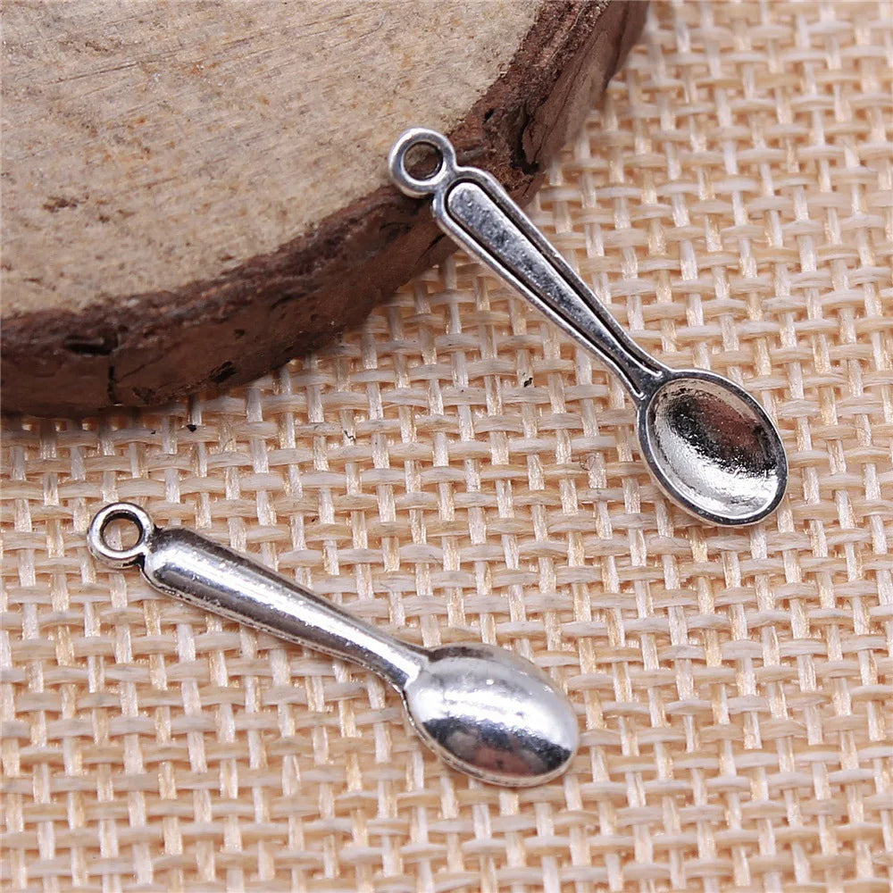 24mm 0.7g Antique Silver Zinc Alloy Spoon Charm Pendant for DIY Kitchen Theme Jewelry Making