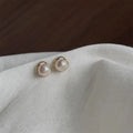 14K Gold Plated Copper Freshwater Pearl Stud Earrings Minimalist Round Geometric Light Luxury Jewelry