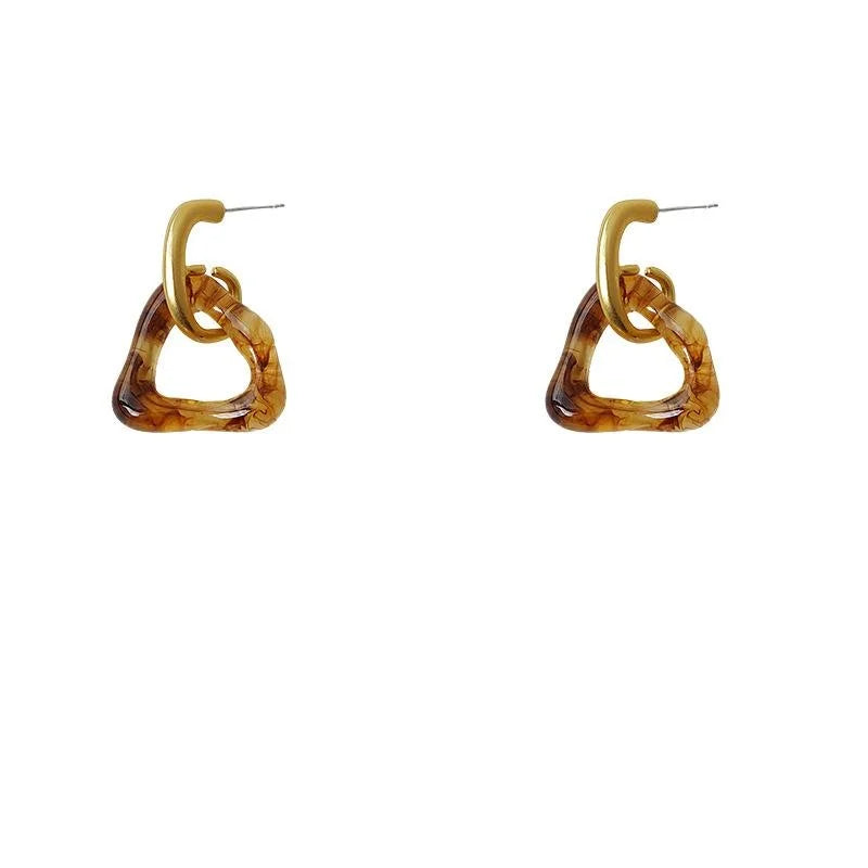 Caramel Matte 14K Gold Plated Hollow Triangle Acrylic Stud Earrings For Women