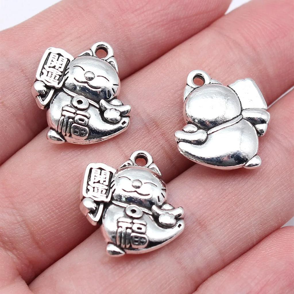 18.6x16x5.2mm 3.6g Antique Silver Zinc Alloy Lucky Cat Charm Pendant for DIY Necklace Bracelet Jewelry