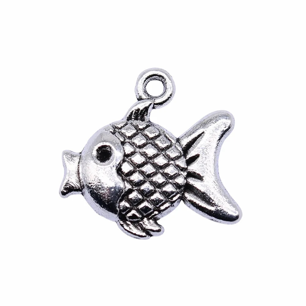 17x18mm 1.3g Antique Silver Zinc Alloy Fish Charm Pendant for DIY Necklace Bracelet Jewelry Making