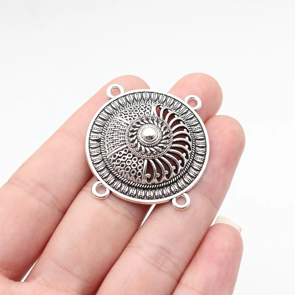 33x33mm 4.7g Antique Silver Zinc Alloy Four-Hole Connector Charm for Body Chain Waist Chain Making