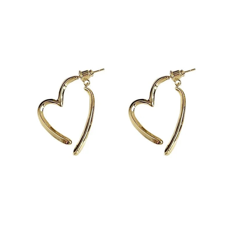 14K Plated Copper Heart Stud Earrings, Two-Way Minimalist Fashion Ear Jewelry