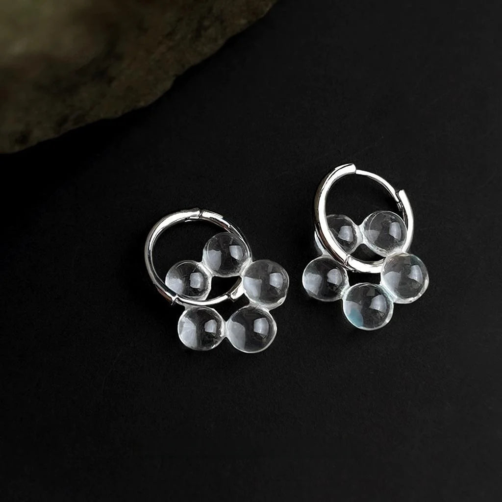 Summer Transparent Resin Copper Geometric Flower Drop Earrings, Sweet Cool Designer Style