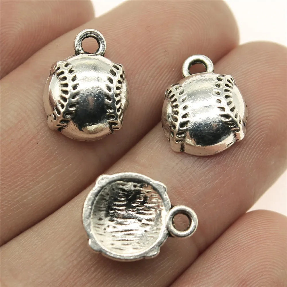 14x11mm 1.9g Antique Silver Zinc Alloy Baseball Charm Pendant for Sports Theme DIY Jewelry Making