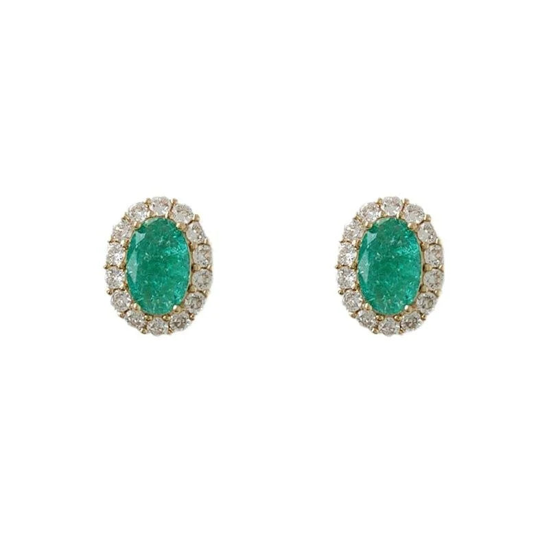 French Light Luxury Oval Zircon Stud Earrings Eco-Friendly Copper Geometric Vintage Court Style