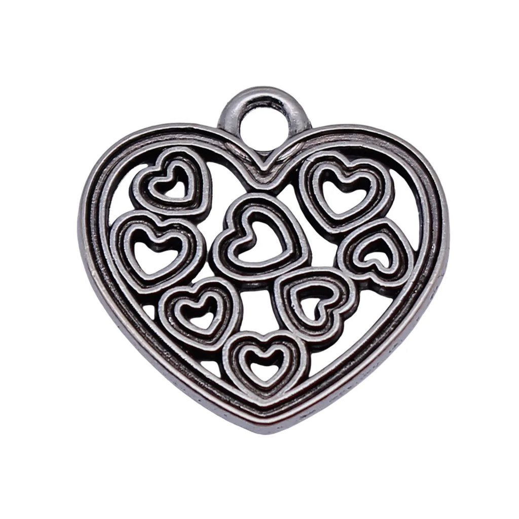 19x19mm 1.5g Antique Silver Zinc Alloy Hollow Heart Charm Pendant for DIY Bracelet Necklace Jewelry