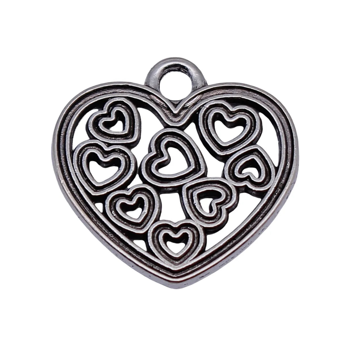 19x19mm 1.5g Antique Silver Zinc Alloy Hollow Heart Charm Pendant for DIY Bracelet Necklace Jewelry