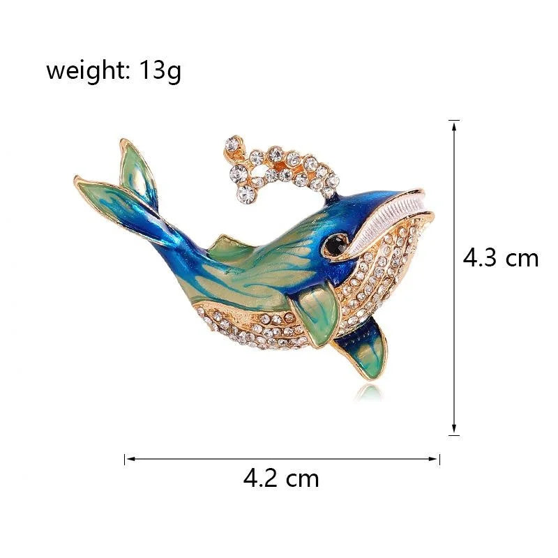 Elegant Blue Enamel Whale Brooch With Rhinestones, Gold Tone Alloy Dolphin Lapel Pin Corsage Gift