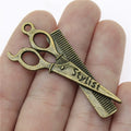 24x53mm 5.4g Multicolor Zinc Alloy Barber Scissors and Comb Charm Pendant for DIY Jewelry Making