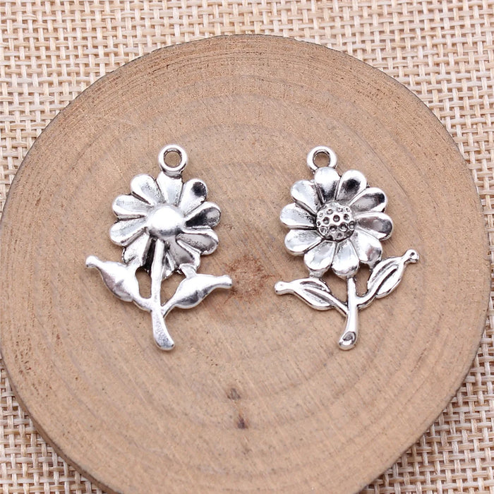 27x19mm 1.8g Antique Silver Zinc Alloy Flower Charm Pendant for DIY Necklace Bracelet Making