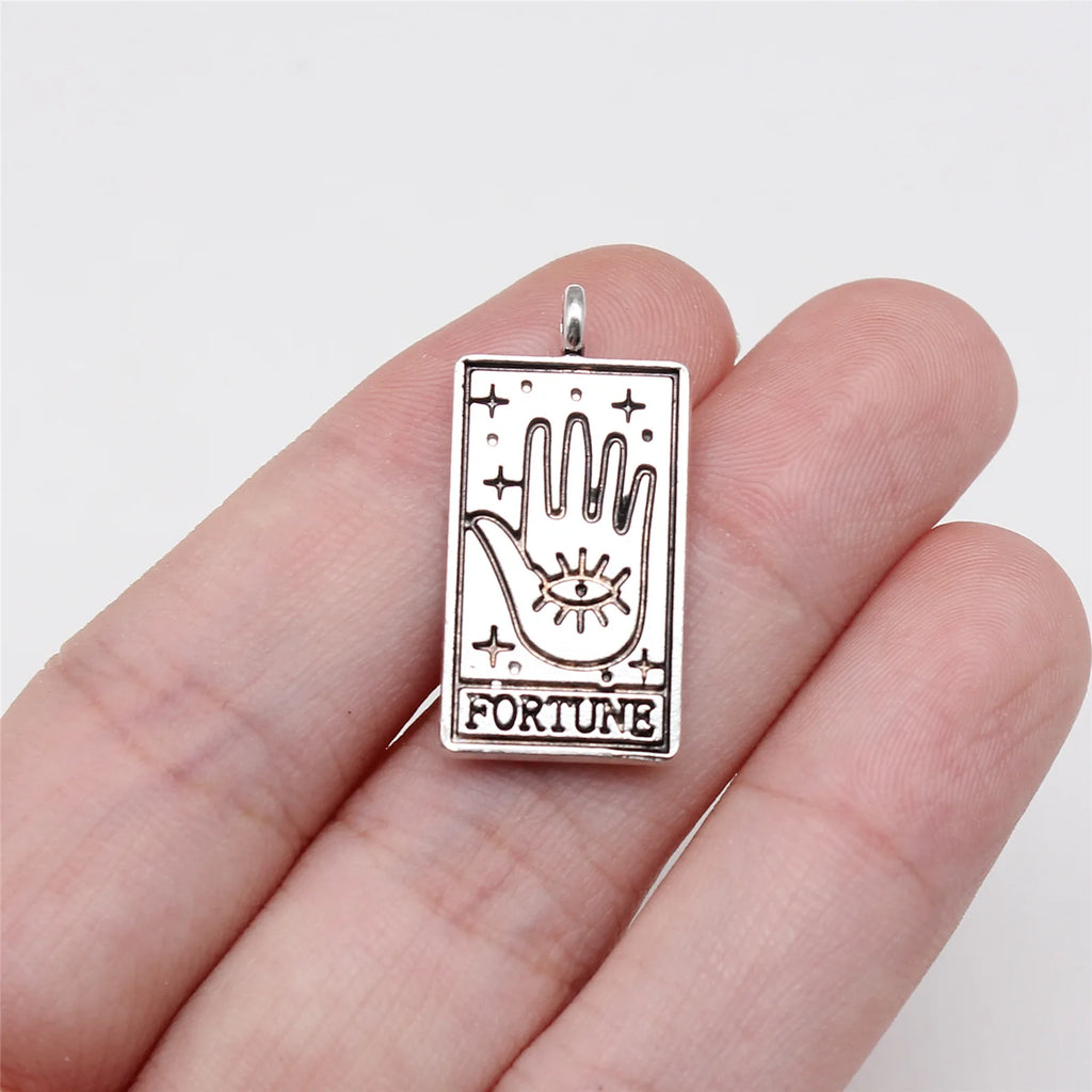 26x13mm 2.8g Zinc Alloy Tarot Card Sun Moon Star World Fortune Charm Pendant for DIY Necklace Jewelry