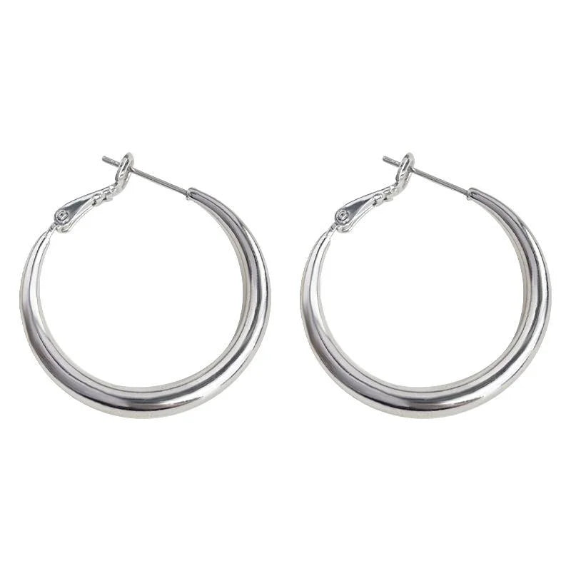 2026 Minimalist Geometric Copper Hoop Earrings For Women, Light Luxury Round Plain Ear Jewelry