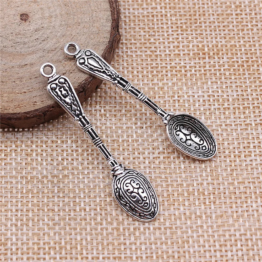 10x49mm 1.8g Antique Silver Zinc Alloy Spoon Charm Pendant for DIY Bracelet Necklace Jewelry Making