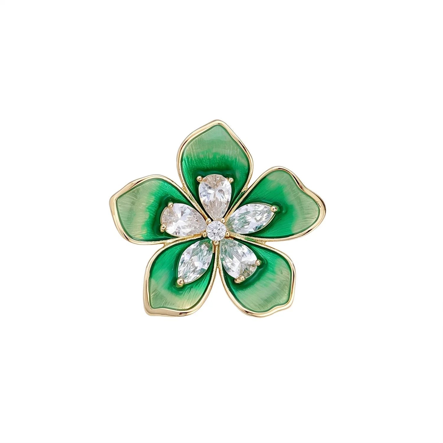 Elegant Enamel Flower Brooch With Faux Pearl Rhinestone, Gold Alloy Lapel Pin Corsage Gift