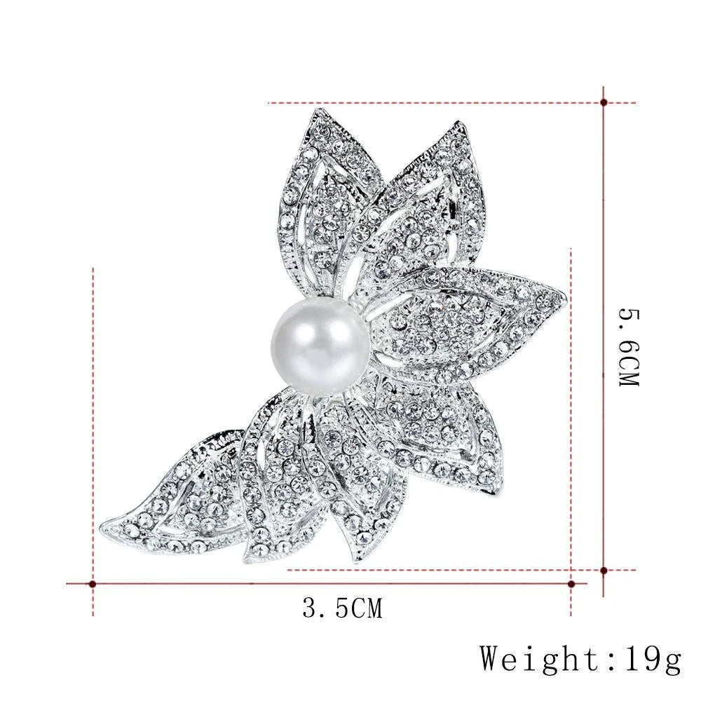 Elegant Silver Plated Alloy Pearl Flower Brooch With Rhinestones, Women's Lapel Pin Corsage Suit Accessory