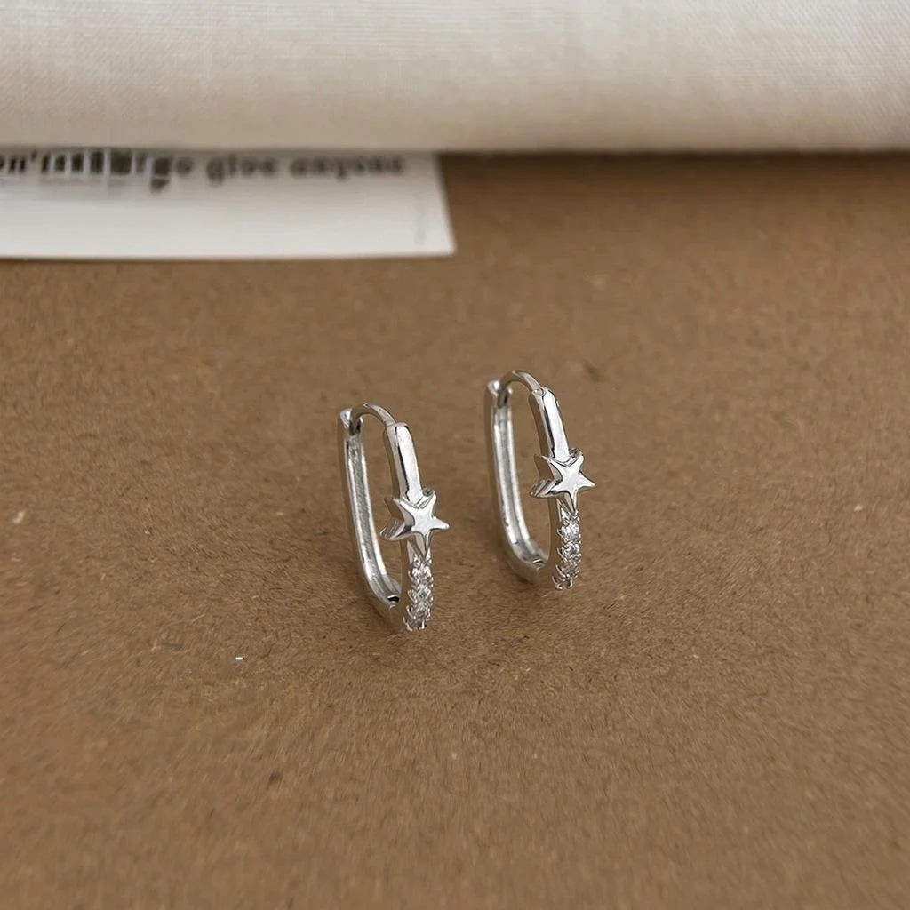 Sweet Cool Copper Zircon Star Geometric Hoop Drop Earrings For Women