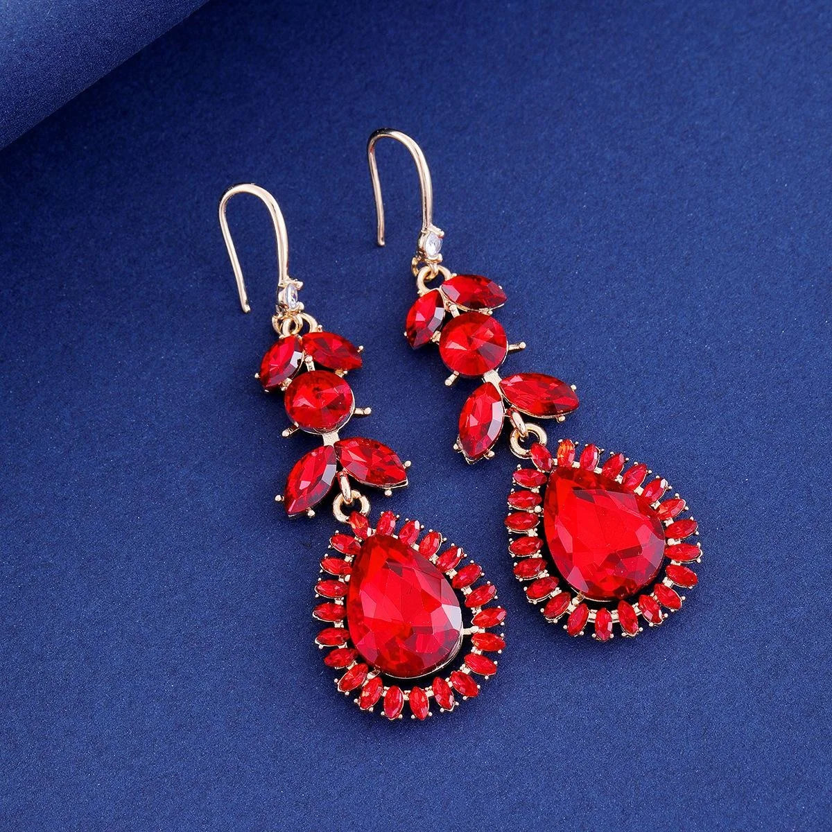 Luxury Teardrop Crystal Rhinestone Alloy Dangle Earrings For Women Vintage Bridal Wedding Party Jewelry