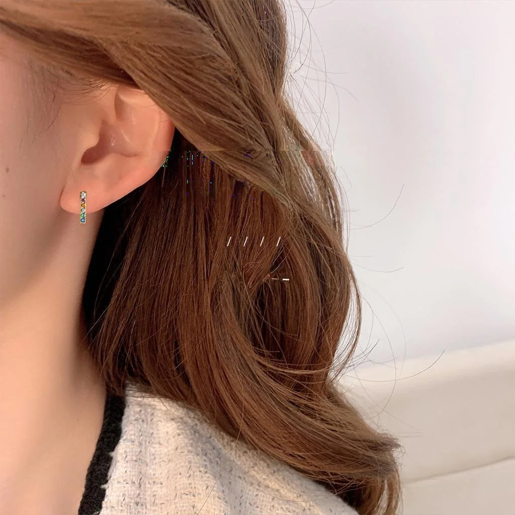Versatile Copper Asymmetric Geometric Micro Pave Zircon Colorful Stud Earrings For Women