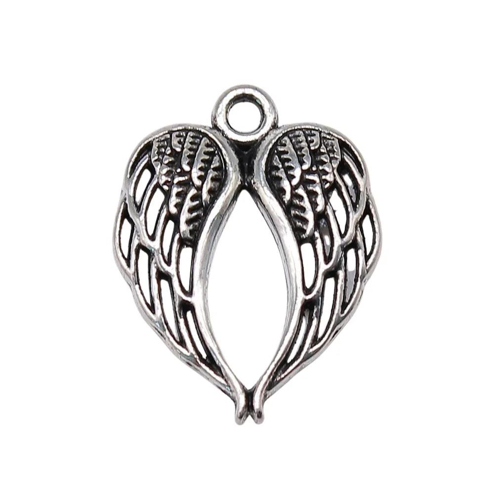 21x16mm 1.2g Antique Silver Zinc Alloy Hollow Double Wings Charm Pendant for DIY Jewelry Making