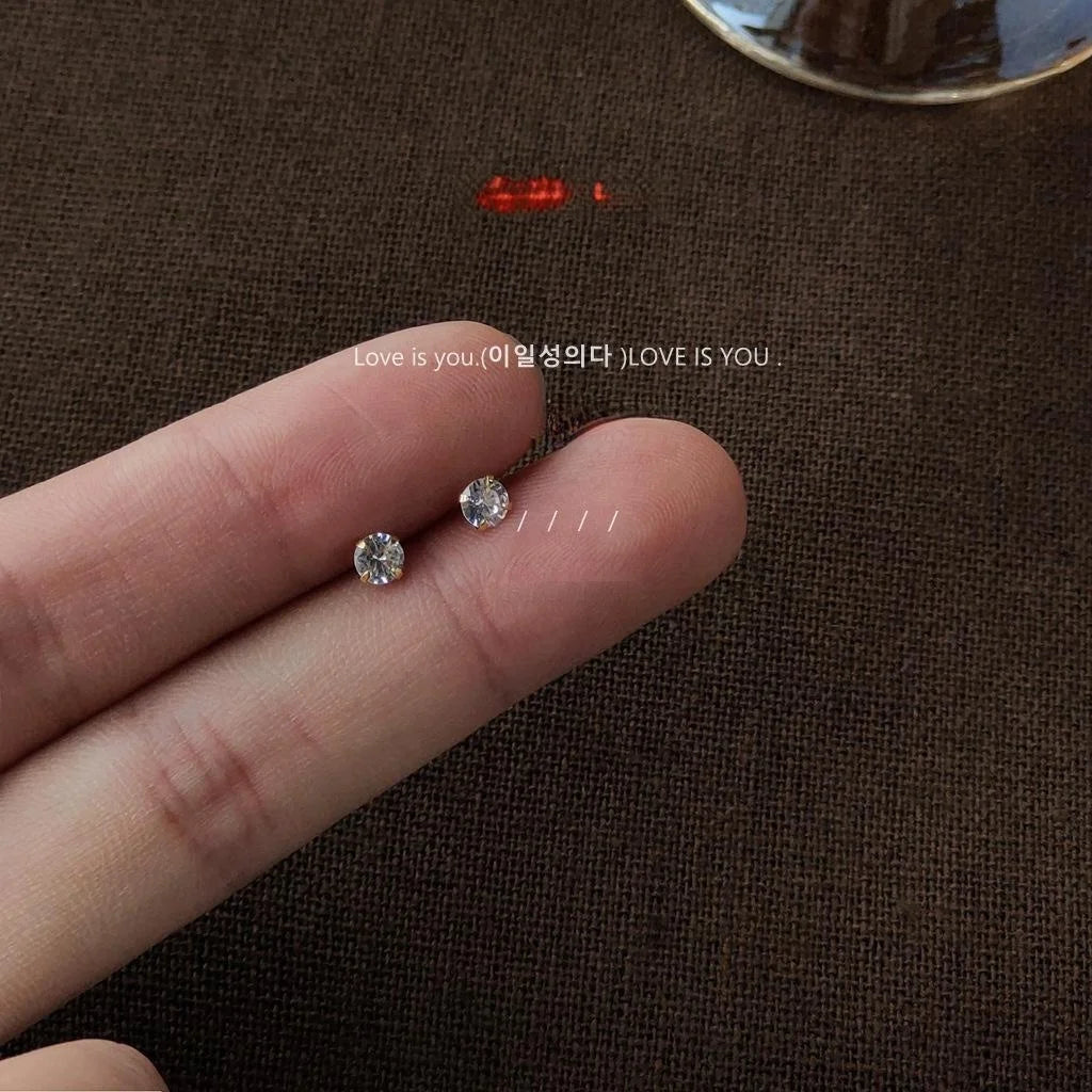 Mini Copper Zircon Rhombus Stud Earrings For Women Korean Minimalist Sleep Friendly Jewelry