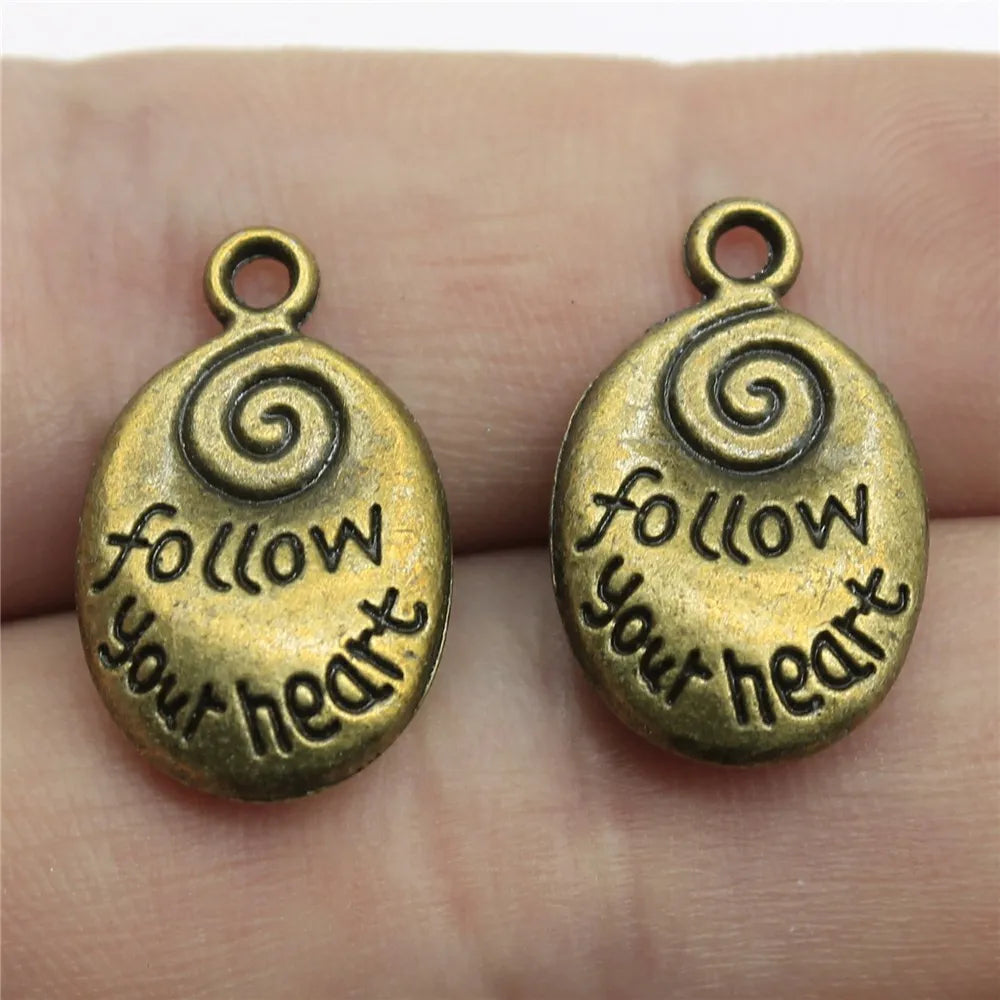20x12mm 2.5g Multicolor Zinc Alloy Follow Your Heart Letter Charm Pendant for DIY Necklace Bracelet Making