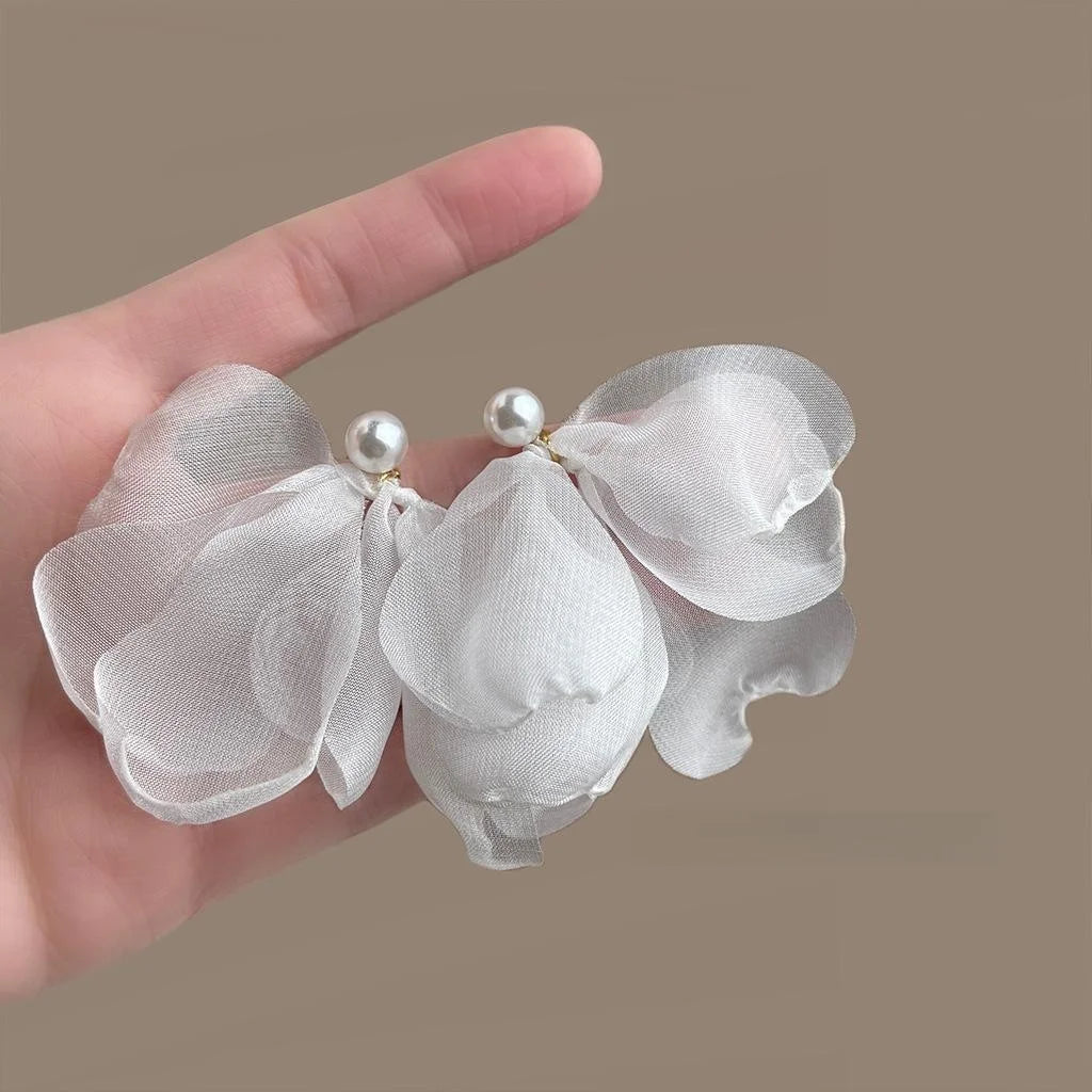 Minimalist Lace Mesh Flower Drop Earrings With Pearl For Women
