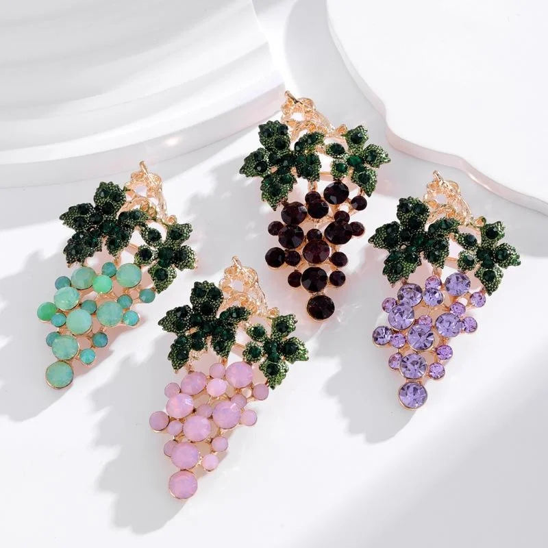 Elegant Purple Rhinestone Grape Brooch With Green Leaf Alloy Lapel Pin, Luxury Corsage Suit Accessory